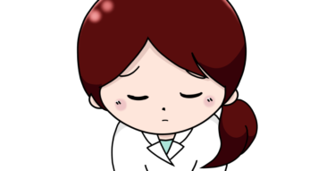 申し訳なさそうにお辞儀をするイラスト（ロングヘア）(カラー・モノクロ・線のみ）