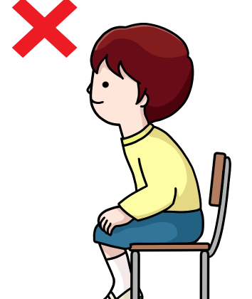 前かがみの姿勢で椅子に座っている男の子のイラスト（カラー・モノクロ）