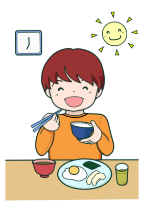 朝ごはんを食べている男の子のイラスト（カラー・モノクロ）