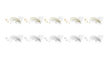 すすきとお月見うさぎの飾り罫線（カラー・モノクロ）