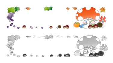 【おたより名称なし・月表示なし】秋の収穫のおたよりタイトルイラスト（カラー・モノクロ）