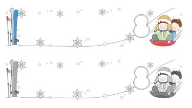 【おたより名称なし・月表示なし】そりと雪のおたよりタイトルイラスト（カラー・モノクロ）
