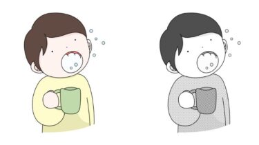 うがいのカットイラスト（カラー・モノクロ）