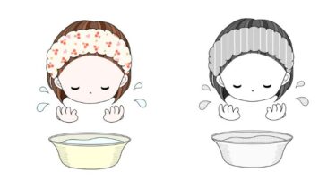 洗顔のカットイラスト（カラー・モノクロ）