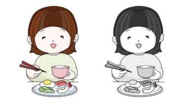 栄養バランスの取れた食事のカットイラスト（カラー・モノクロ）