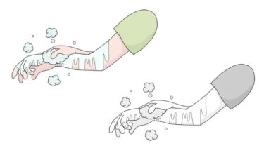 腕洗いのカットイラスト（カラー・モノクロ）