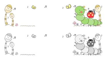 【おたより名称なし・月表示なし】つくしと虫たちのおたよりタイトルイラスト（カラー・モノクロ）