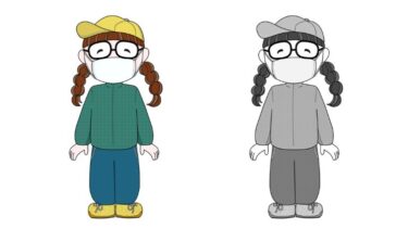 花粉症シーズンの服装のカットイラスト（カラー・モノクロ）