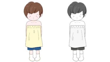 内科検診 ～タオルを巻いた子ども（全身）①～（カラー・モノクロ）