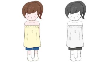 内科検診 ～タオルを巻いた子ども（全身）②～ のイラスト（カラー・モノクロ）