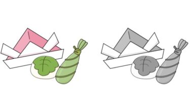 かぶとと柏餅のカットイラスト（カラー・モノクロ）