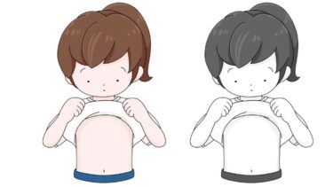 内科検診 ～服をめくりあげる子ども②～（カラー・モノクロ）
