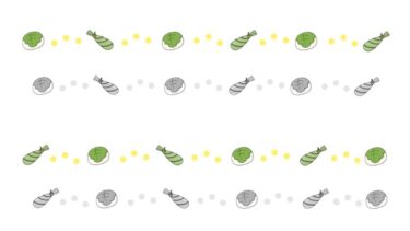 柏餅の飾り罫線（横）のイラスト（カラー・モノクロ）