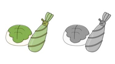 柏餅のカットイラスト（カラー・モノクロ）