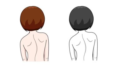 内科検診 ～背骨のゆがみ(上半身)～ のイラスト（カラー・モノクロ）