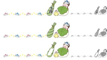 【おたより名称なし・月表示あり＆なし】かぶとと柏餅のほけんだよりタイトルのイラスト(カラー・モノクロ)