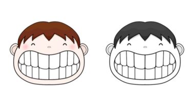 きれいな歯のカットイラスト③（カラー・モノクロ）
