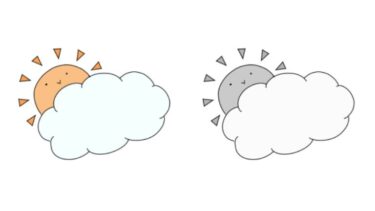 雲からのぞく太陽のカットイラスト（カラー・モノクロ）