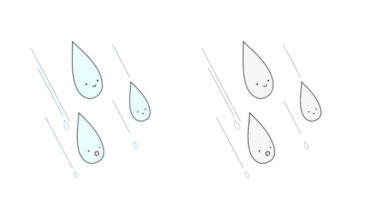 雨粒のカットイラスト（カラー・モノクロ）