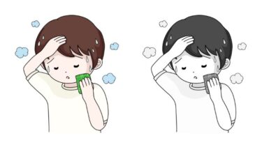 熱中症のカットイラスト②（カラー・モノクロ）