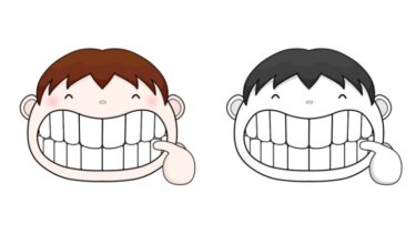 きれいな歯のカットイラスト②（カラー・モノクロ）