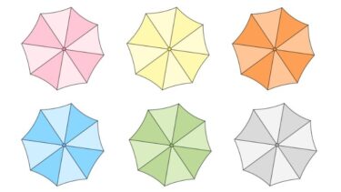 開いた雨傘のカットイラスト（5カラー・モノクロ）