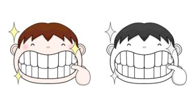 きれいな歯のカットイラスト①（カラー・モノクロ）