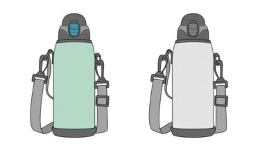 水筒のカットイラスト①(カラー・モノクロ)