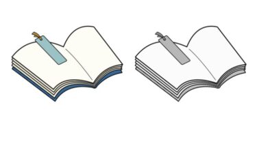 開いた本のカットイラスト（カラー・モノクロ）