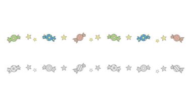 キャンディの飾り罫線（横）（カラー・モノクロ）